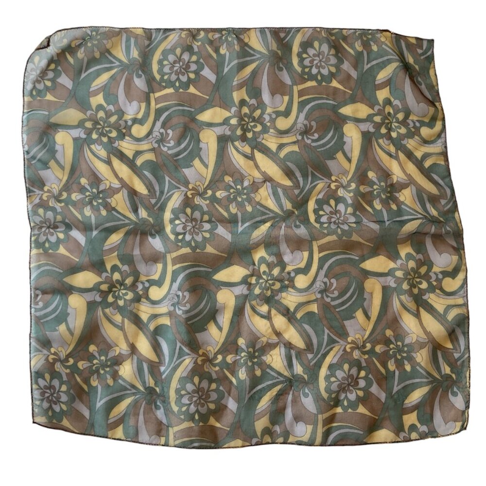 Vintage Floral Flower Womens Square Scarf Green Brown Beige Tan Korea Polyester